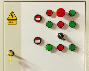 Electrical control panel of building production equipment.