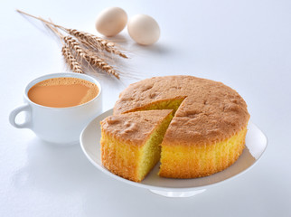 Plain sponge Cake, A  firm yet well-aerated sponge structure made with flour, baking soda, sugar,...