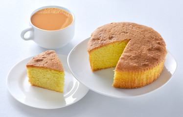 Plain sponge Cake, A  firm yet well-aerated sponge structure made with flour, baking soda, sugar, butter and eggs