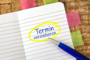 Eintrag im Notizbuch: Termin vereinbaren