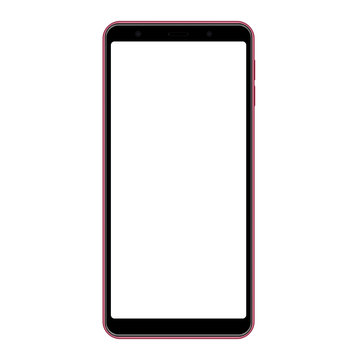 Cellphone frame, pink mockup with blank screen - front view. Vector illustration