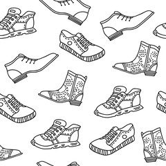 Seamless pattern with hand drawn shoes