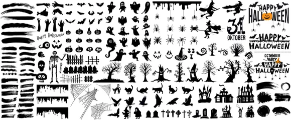Tuinposter Set of halloween silhouettes black icon and character. Vector illustration. Isolated on white background. © Anatoliy