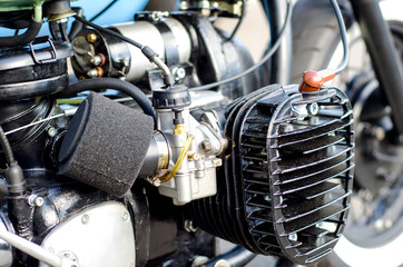 Close-up motorcycle engine.