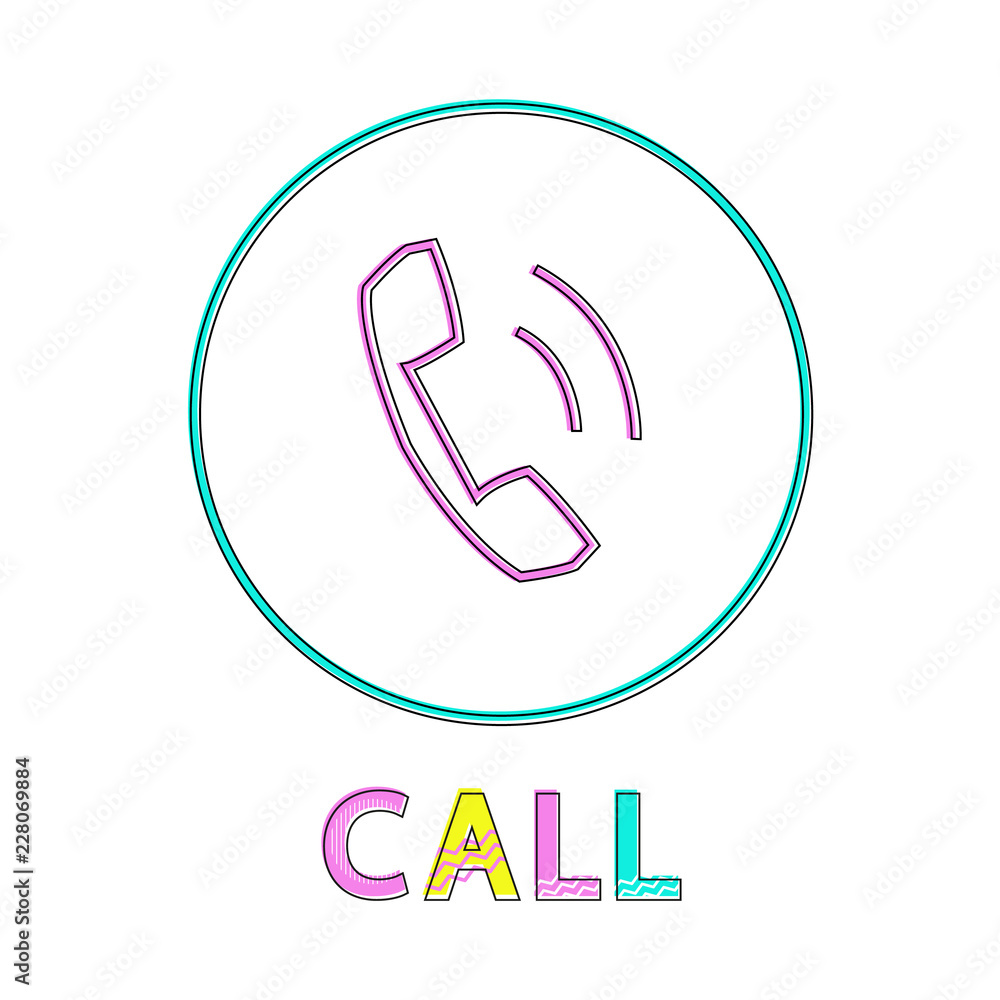 Poster call round linear button with receiver symbol