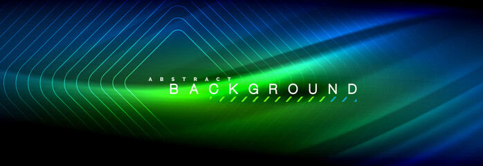 Neon glowing fluid wave lines, magic energy space light concept, abstract background wallpaper design