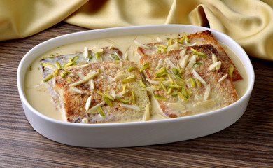 Shahi tukrey, A delicious and yummy bread pudding dipped in condensed cold milk for a mouth melting taste