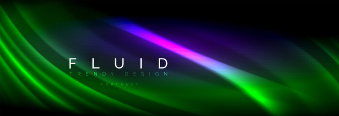 Neon glowing fluid wave lines, magic energy space light concept, abstract background wallpaper design