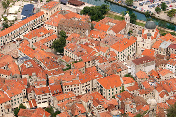 Fototapeta na wymiar old stone buildings and Saint Nicholas church Kotor town Montenegro