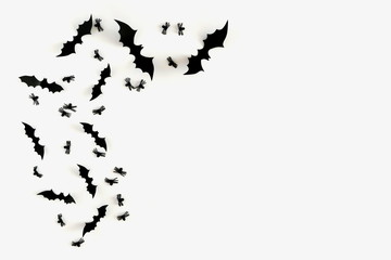 Halloween decorations concept. Halloween bats on white background. Flat lay, top view, copy space 