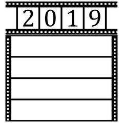 Film strips and 2019 with blank writing area. Vector illustratio