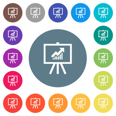 Presentation table with rising graph flat white icons on round color backgrounds