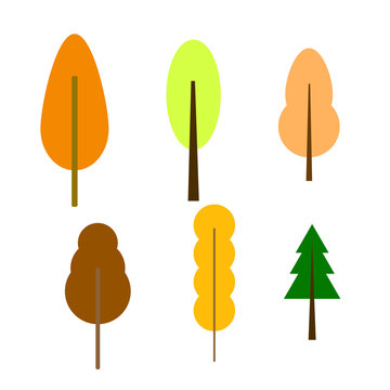 Autumn tree collection six. style vector graphic illustration set