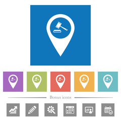 Court house GPS map location flat white icons in square backgrounds