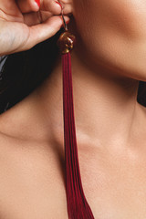 Close-up of long earring with a beautiful design