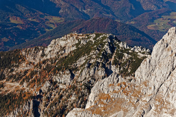 Sunny, autumnal views of Eagle's Nest from Hohes Brett, Berchtesgaden Alps, Bavaria, Germany