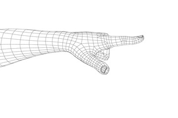 Hand gesture. Finger pointing symbol. Vector wireframe illustration.