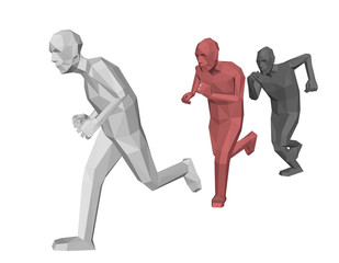 Low poly men running. Isolated on white background.