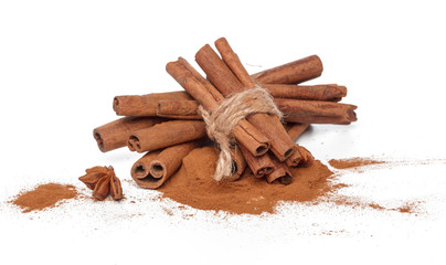 Cinnamon sticks isolated on white background