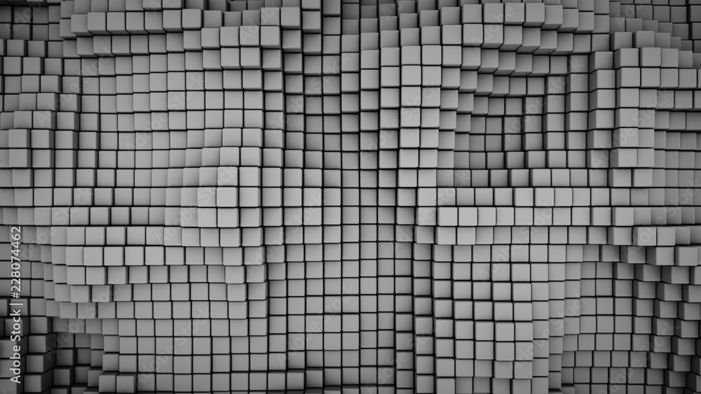 Poster wavy surface of gray cubes abstract 3d rendering