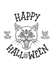 Happy Halloween Cat black on white background