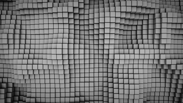 Wavy surface of gray cubes abstract 3D rendering
