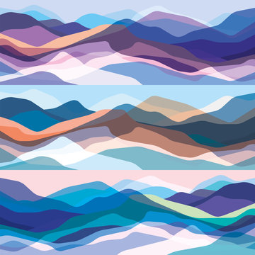 Color mountains set, translucent waves, abstract glass shapes, modern background, vector design Illustration for you project © panimoni