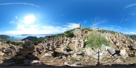 360 degree spherical panorama from ancient watchtower Albercutx watchtower in Pollenca in the...