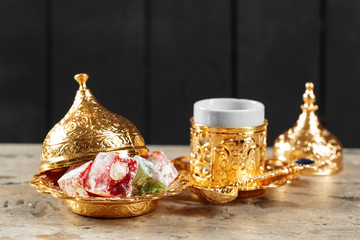 Traditional turkish coffee and turkish delight