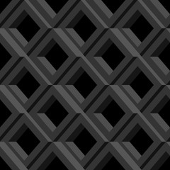 Gray grid on black background. Abstract seamless geometric pattern