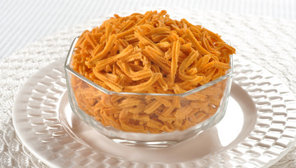 Sev (Punjabi), A Crunchy noodles type spicy snack made from gram flour paste,