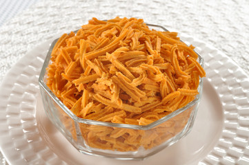 Sev (Punjabi), A Crunchy noodles type spicy snack made from gram flour paste,