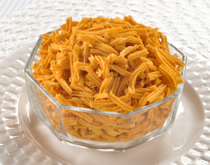 Sev (Punjabi), A Crunchy noodles type spicy snack made from gram flour paste,