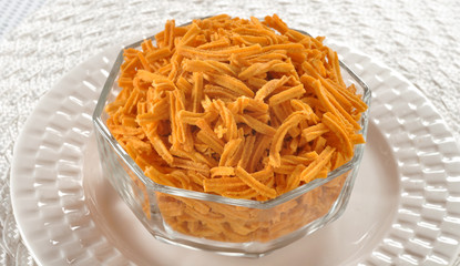 Sev (Punjabi), A Crunchy noodles type spicy snack made from gram flour paste,