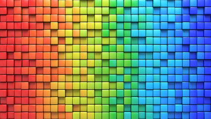 Cubes in colorful wall 3D render