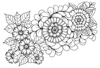 Fototapeta premium Page for coloring book. Outline flowers. Doodles in black and white