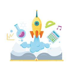 Flat illustration education concept with rocket