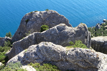 pretty natural landscape photo of sea beach and mountains at summer time