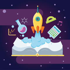 Flat illustration education concept with rocket