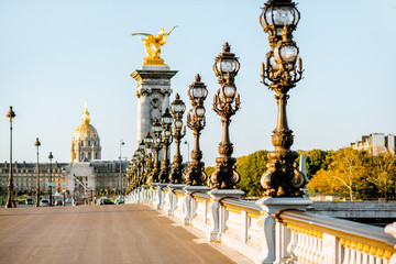 Alexandre bridge on Seine river with Residence of the Invalids on the background during the morning...