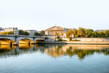 Fototapeta na wymiar Landscape view of Concordia Bridge with National Assembly of France in Paris