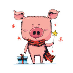 Cartoon Christmas pig character