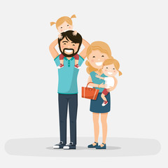 Isolated happy family with little twins on a white background