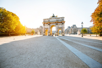 Triumphal arch at Tuileries gardens during the morning light in Paris