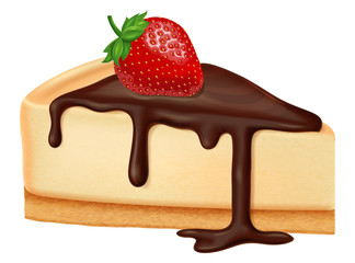Cheesecake with chocolate and strawberry berry. Vector illustration.