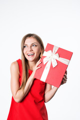 Happy woman with gift box.