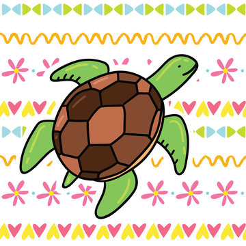 Cute cartoon doodle sea turtle illustration