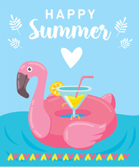 Flamingo pool ring summer print card