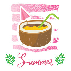 Coconut cocktail illustration