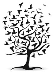 black birds tree background vector
